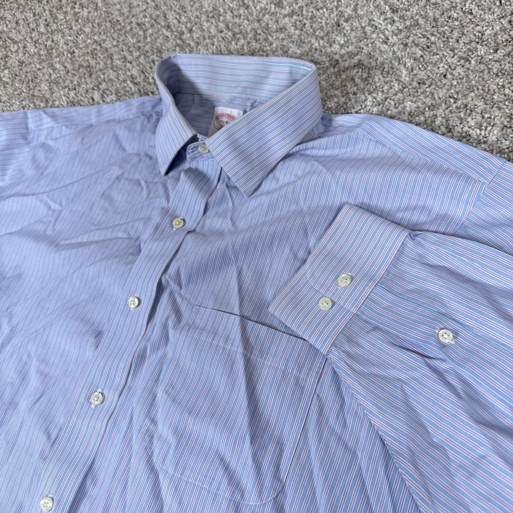 Brooks Brothers Shirt Mens 17.5 4/5 Blueโ Striped Non Iron Cotton Business